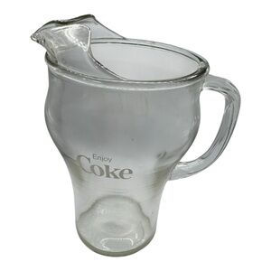 Vintage Enjoy Coca-Cola Glass Pitcher Etched Logo Contour Shape 1970s 64oz